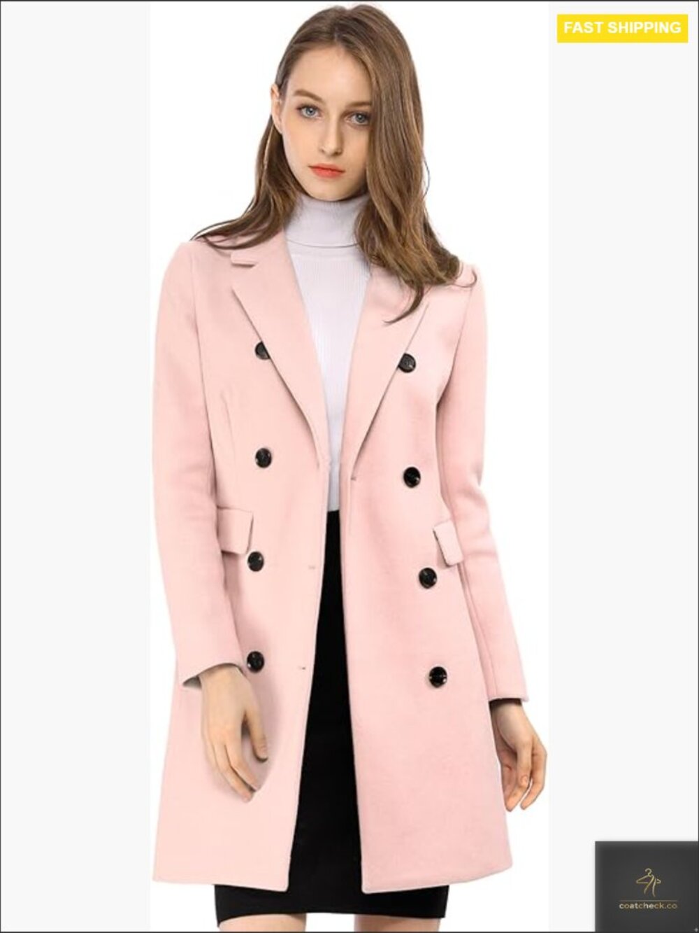 Elegant Notched Lapel Double Breasted Trench Coat Long Sleeve Winter Outwear